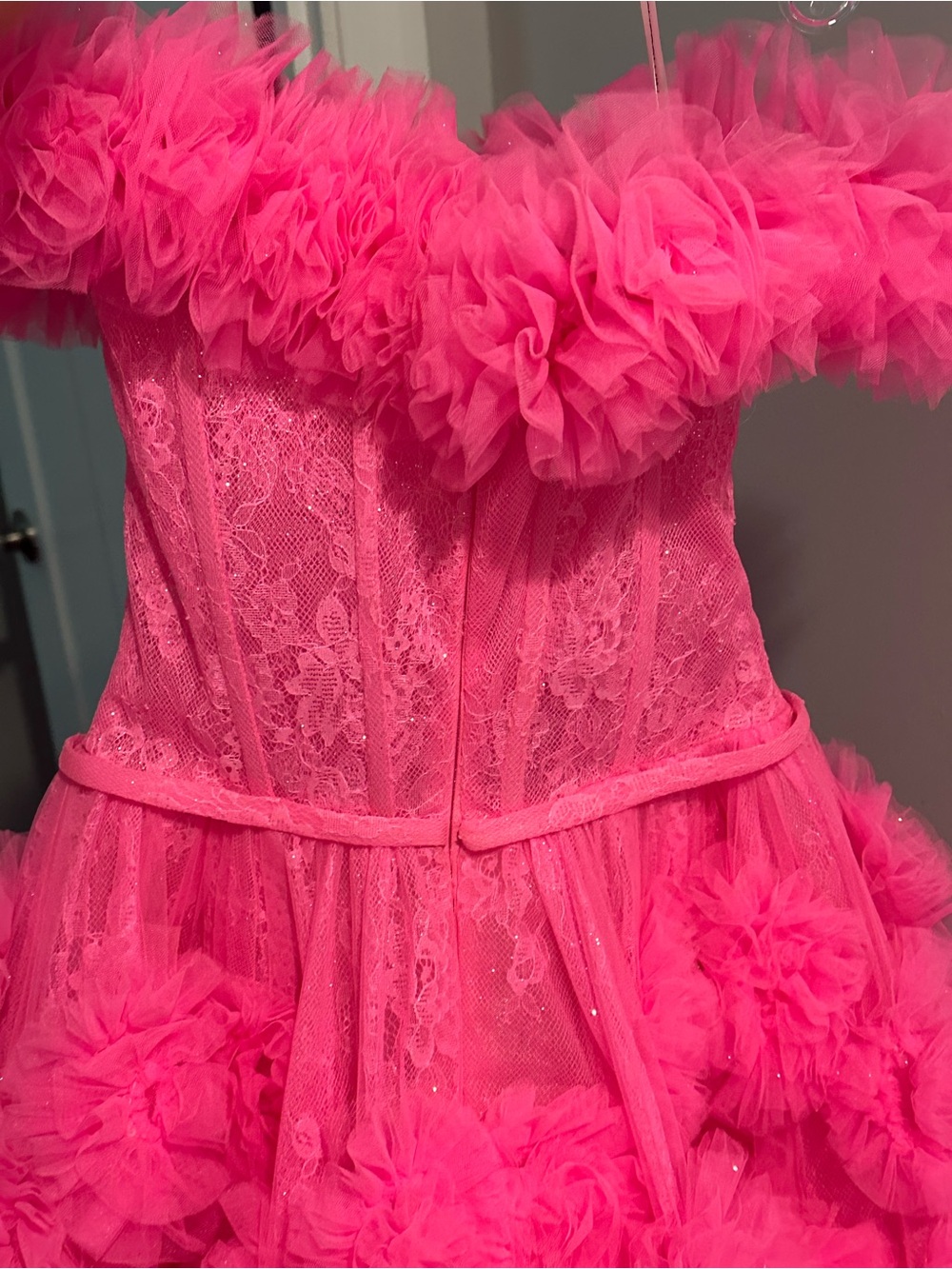 Sherri Hill Vibrant Pink Tulle Gown - Picture 7 of 8
